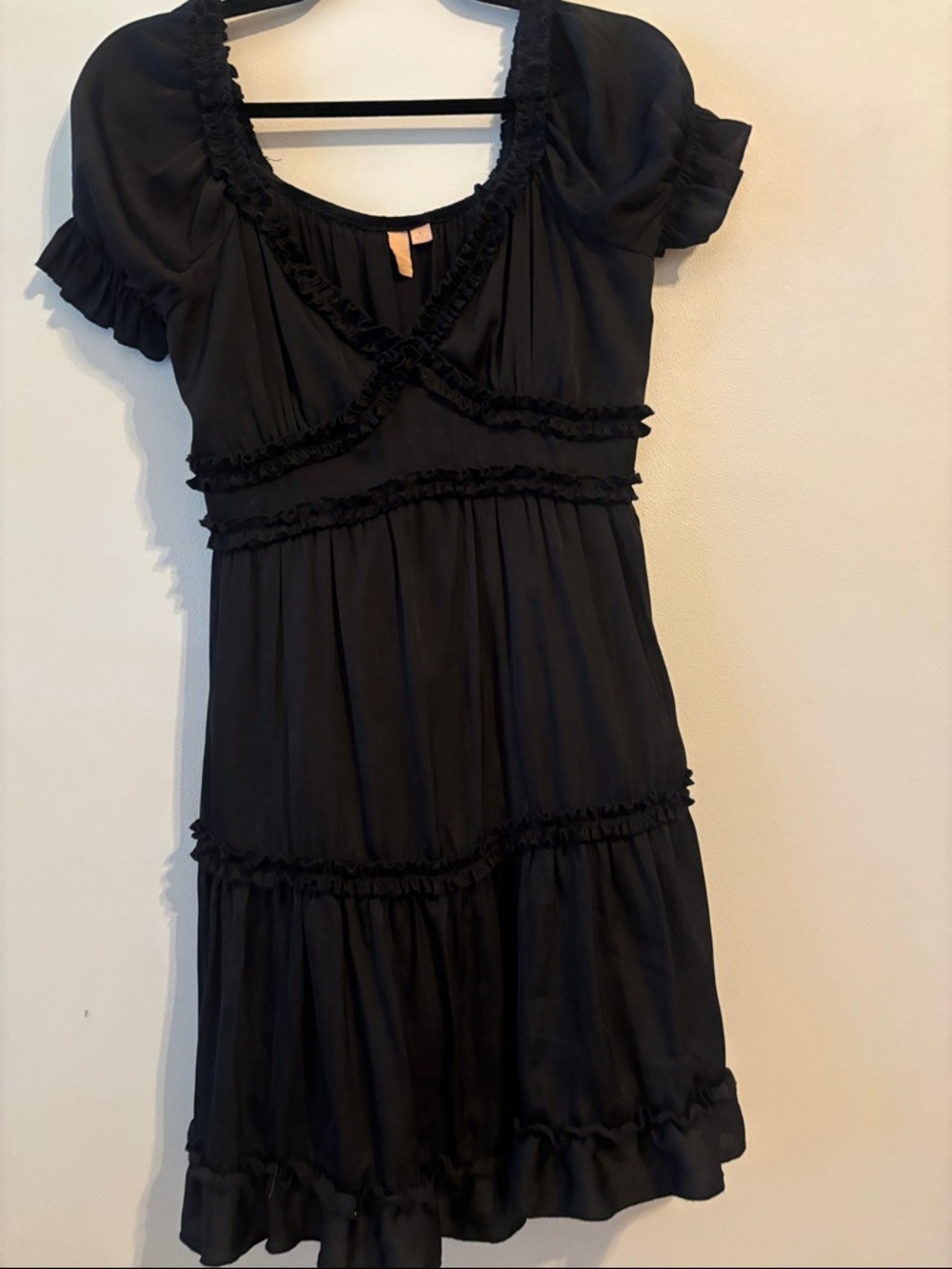 Black Ruffled V-Neck Mini Dress - Picture 5 of 5